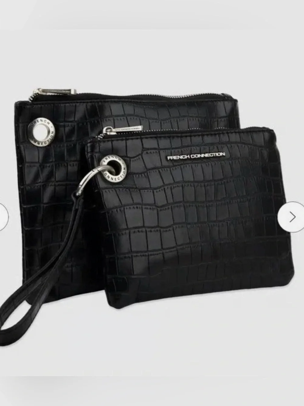 NWT FRENCH CONNECTION BLACK CROCODILE EMBOSSED DOUBLE WRISTLET CLUTCH